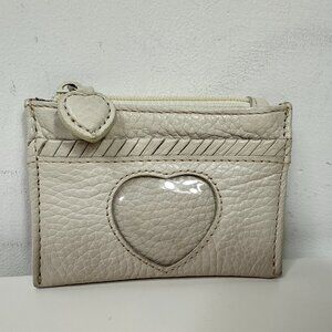 Brighton Pebbled Leather Wallet Heart Photo Coin Zip Card ID Wallet Cream